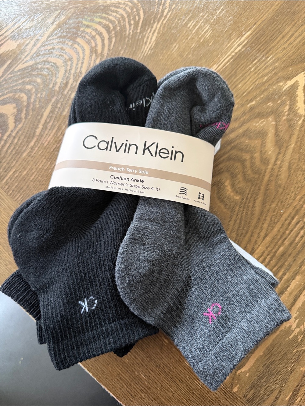 Calvin Klein woman’s Ankle Sock Pack — Black & Dark Gray with Pink Accent
